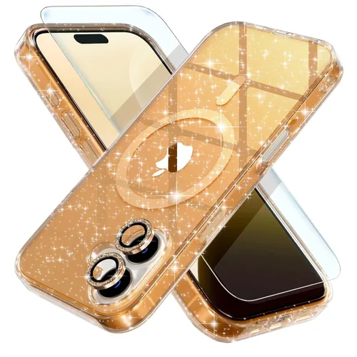 Miniatura 49 de Choiche Funda magnética para iPhone 15 Pro Max, funda transparente con purpurina brillante para mujer
