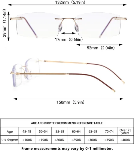 Miniatura 5 de TERAISE Lentes de lectura sin montura para hombres y mujeres, lectores ligeros de metal transparente, lentes de computadora con bloqueo de luz azul