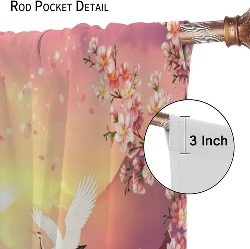 Miniatura 6 de Cortinas de estilo japonés, flor de cerezo, grúa de amanecer, estilo asiático, cortinas opacas para dormitorio, sala de estar, juego de 2 paneles