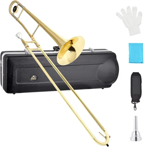 Miniatura 8 de EASTROCK Trombón tenor de deslizamiento Bb de latón Instrumento musical con estuche duro, boquilla, guantes, paño de limpieza para estudiantes