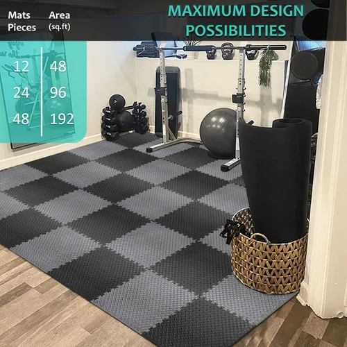 Miniatura 5 de BEAUTYOVO Tapete de ejercicio tipo rompecabezas con 12/24/48 baldosas de espuma entrelazadas para gimnasio, baldosas de espuma EVA de 24'' x 24