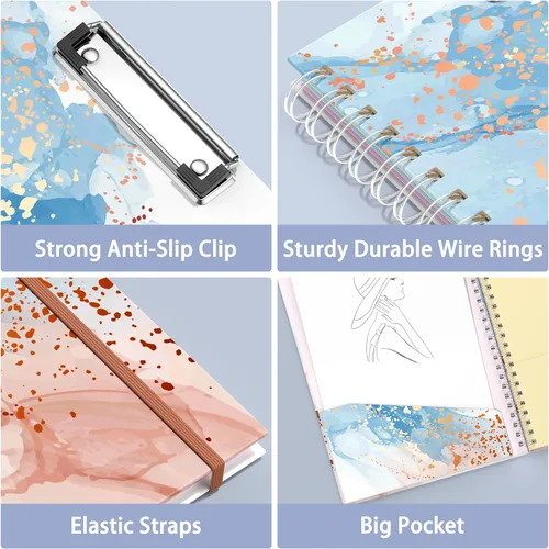 Miniatura 5 de Rimilak Spiral Clipboard Folio with Refillable Lined Notepad, 14.5 x 9.8 In, Hardcover Cover with 5 Interior Pockets, Elastic Band and Pen Loop