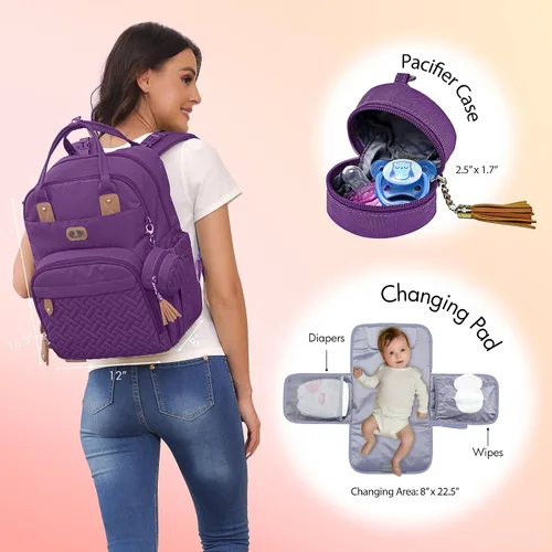 Miniatura 2 de Dikaslon Mochila para pañales con cambiador portátil, funda para chupete y correas para cochecito, bolsas de bebé unisex grandes para niños y niñas