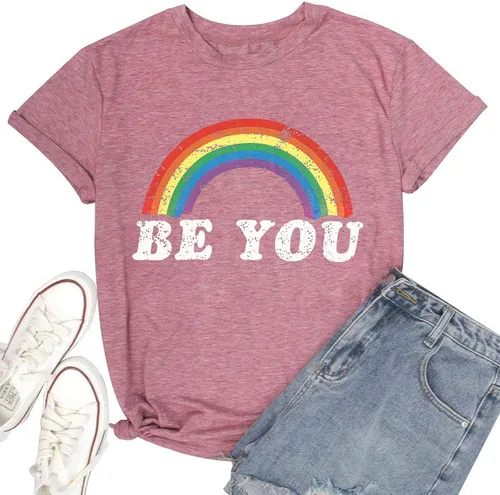 Miniatura 5 de Camisa de arco iris para mujer, camiseta de orgullo con estampado de arco iris, camisetas casuales de manga corta, Arco iris