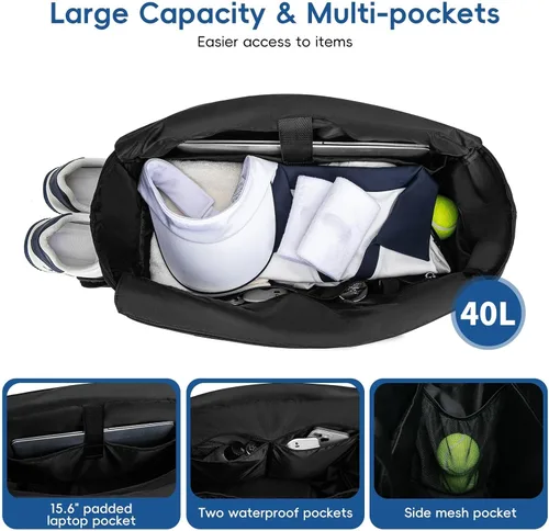 Miniatura 4 de KAVIGOR Bolsa de tenis con compartimento para zapatos - Bolsa extragrande acolchada para pickleball con capacidad para 2-4 raquetas, resistente al