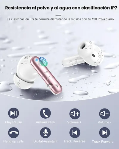 Miniatura 6 de Auriculares inalámbricos, Bluetooth 5.4, auriculares estéreo con graves y micrófono con cancelación de ruido, pantalla LED en el oído, llamadas Oro