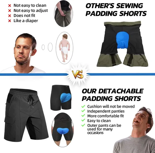 Miniatura 3 de Hiauspor Pantalones cortos acolchados de ciclismo de montaña para hombre, ajuste holgado, de secado rápido, para ciclismo con 5 bolsillos