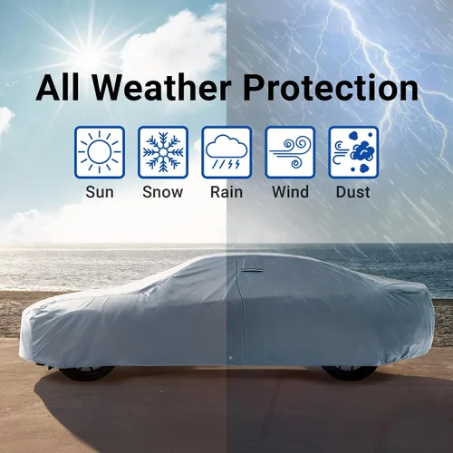 Miniatura 9 de iCarCover Funda de coche premium para Ford Maverick 1969-1977, resistente, impermeable, para todo tipo de clima, automóviles con ajuste plateado