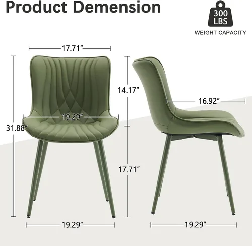 Miniatura 2 de YOUTASTE Juego de 2 sillas de comedor tapizadas de cuero, color verde oliva, modernas y cómodas sillas de comedor de cocina de mediados de siglo