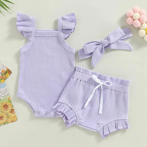 Miniatura 8 de Ropa de bebé recién nacida, sin mangas, con flores, enterizo, pantalones cortos, conjunto de verano
