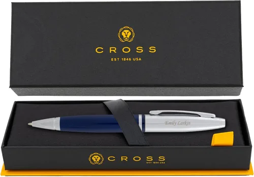 Bolígrafo Cross Calais, laca azul con tapa cromada, grabado personalizado, regalo de graduación, promoción, jubilación u oficina