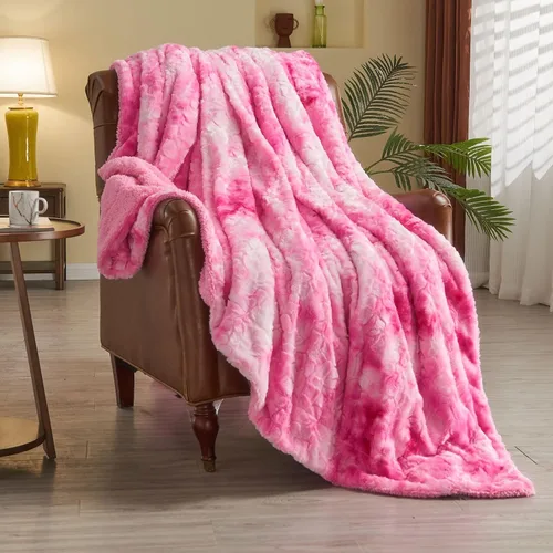 NEWCOSPLAY Manta de piel sintética súper suave para el sofá, manta cálida y mullida de sherpa rosa para sofá y cama (rosa, manta de 50 x 60 pulgadas)