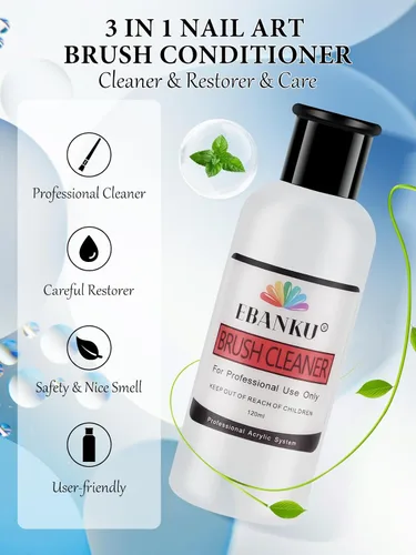 Miniatura 6 de EBANKU Limpiador de pinceles de uñas acrílico de 4.1 fl oz, 3 en 1, cepillo de uñas, solución limpiadora de cepillo de uñas, limpieza rápida