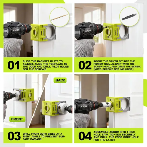 Miniatura 5 de KATA Kit de instalación de cerradura de puerta para puertas de metal y madera, sierra de agujero bimetálica de 1-3/8 a 1-3/4 pulgadas con plantilla