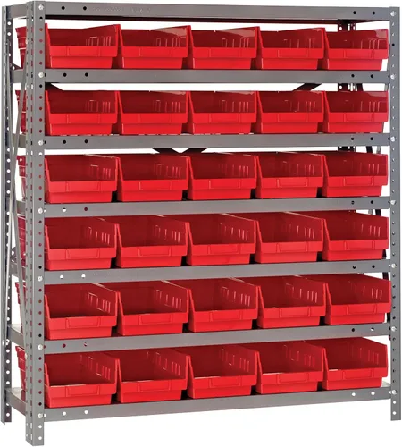 Miniatura 498 de Quantum QSBU-245BK Heavy Duty Shelving Unit with (7) Shelves and (24) QUS245 Black Bins for Garage Warehouse Storage Distribution 400 lb Load