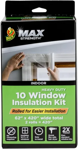 Duck Kit de aislamiento de ventana MAX Strength, kit de sellado de ventana de invierno para hasta 10 ventanas, película retráctil resistente que se