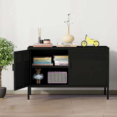 Miniatura 7 de Chshin Gabinete de Almacenamiento de Metal con Puertas, Gabinete de Acento Negro, Gabinetes de Almacenamiento de Clóset de Metal, Soporte de Medios
