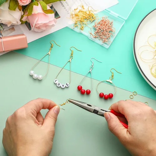 Miniatura 4 de Inbagi Kit de 481 piezas de fabricación de aretes, joyería a granel, aretes con lágrima y cuentas redondas, ganchos para aretes, anillos abiertos