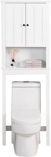 Gabinete de almacenamiento sobre el inodoro, organizador de armario de almacenamiento de baño con puertas y estante ajustable, ahorro de espacio de