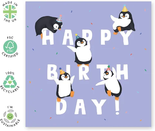 Miniatura 2 de CENTRAL 23 Tarjeta de feliz cumpleaños, letras de cumpleaños de pingüinos, lindas tarjetas de animales para niños y niñas, tarjeta de feliz