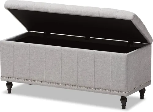 Miniatura 4 de Baxton Studio Sherrill - Banco otomano tapizado de tela beige grisáceo con botones