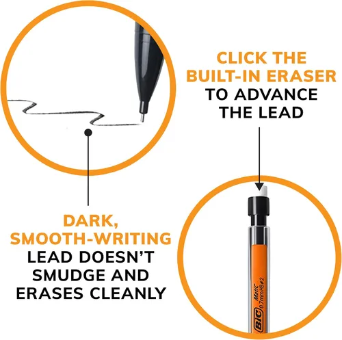 Miniatura 7 de BIC Lápices mecánicos Xtra-Smooth con borradores, punta media (0.7mm), paquete de 10 unidades, lápices mecánicos a granel para suministros escolares