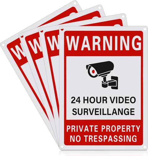 Letrero de 4 piezas con texto en inglés "Smile You're on Camera Sign" y Private Property No Trespassing Video Vigilancia Impreso UV de 40 mil,