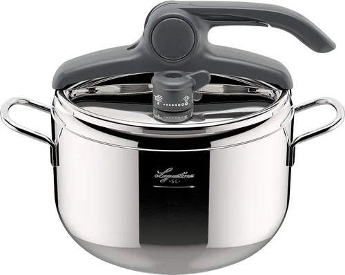 Lagostina Irradial Control Lagoeasy'UP - Olla a presión (5 L, acero inoxidable, 18/10 de diámetro, 8.7 in, para inducción y gas, tapa fácil de