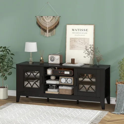 Miniatura 2 de Tangkula Soporte de TV de granja para televisores de hasta 65 pulgadas, centro de entretenimiento multimedia clásico con armarios de puerta