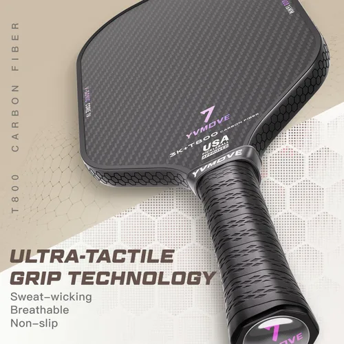 Miniatura 7 de YVmove T800 Carbon Fiber Pickleball Paddle with 16mm Dynamic Core, Premium Pickle Ball Thermoformed Unibody, Elongated Shape, Enhanced Power & Negro