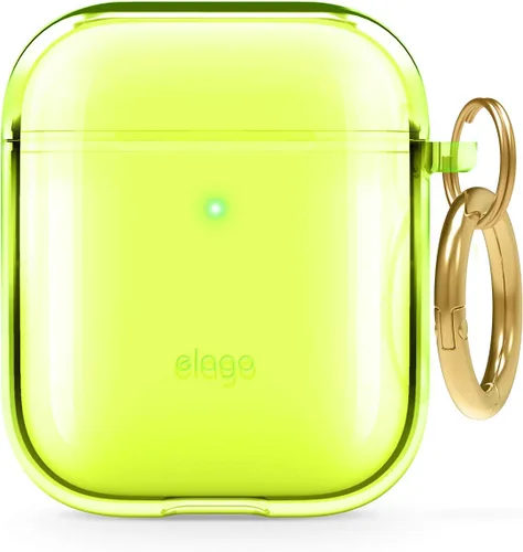 Elago - Funda con llavero para audífonos AirPods 1 y 2 de Apple Amarillo Neón