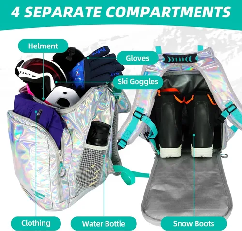 Miniatura 3 de Bolsa para botas de esquí – Mochila de viaje para botas de esquí y snowboard, 32L para botas, casco, gafas y trajes de nieve B Dazzling Silver
