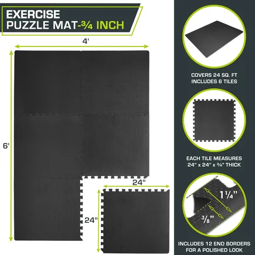 Miniatura 2 de ProsourceFit Alfombrilla de Ejercicio Tipo Rompecabezas Extra Gruesa ¾" y 1", Baldosas Entrelazadas de Espuma EVA para Suelo de Entrenamiento