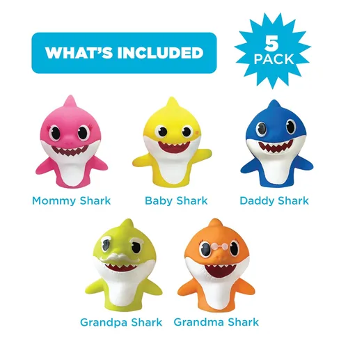 Miniatura 2 de Nickelodeon Baby Shark - Juego de 5 marionetas de dedo, recuerdos de fiesta, educativos, juguetes de baño, hora de cuentos, juguetes de playa