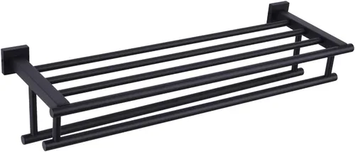 GERZWY Estante de toalla con doble toallero organizador para baño, 24 pulgadas, acero inoxidable SUS 304, montaje en pared, moderno color negro mate