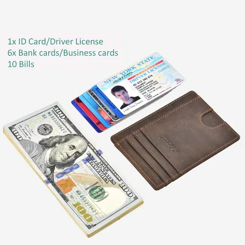 Miniatura 7 de kinzd Cartera delgada minimalista con bolsillo frontal RFID para tarjetas de crédito para hombres y mujeres, Marrón