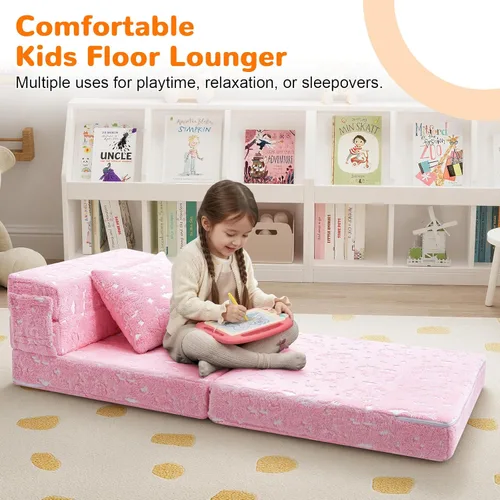 Miniatura 3 de MeMoreCool Sofá cama triple de unicornio rosa brillante para niños, futón plegable y sofá de suelo, colchón convertible triple para sala