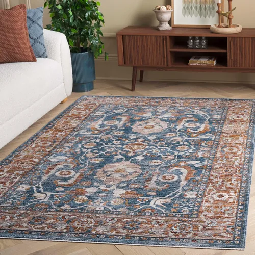 SAFAVIEH Heirloom Collection - Alfombra de área de 4 x 6 pies, color azul/óxido, diseño geométrico, antideslizante, ideal para zonas de alto tráfico
