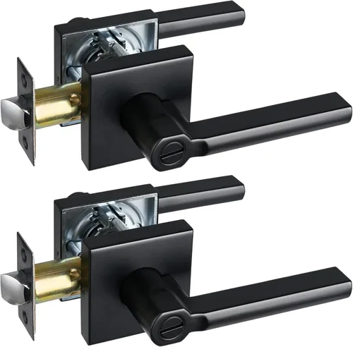 Miniatura 27 de Manija de Puerta de Paso (Sin Cerradura), Mango Cuadrado Interior de Servicio Pesado para Pasillo y Closet, Negro Mate, Reversible para Diestros