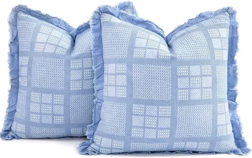 Miniatura 2 de Juego de 2 fundas de almohada de algodón con diseño de gofre de 24 x 24 pulgadas, fundas decorativas cuadradas europeas decorativas para sofá