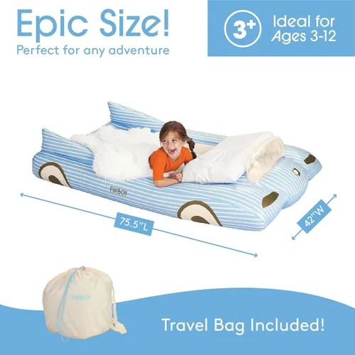 Miniatura 7 de FUNBOY Cama de viaje infantil azul inflable y colchón. Perfecta para fiestas de pijamas. Incluye bolsa de almacenamiento y transporte, individual