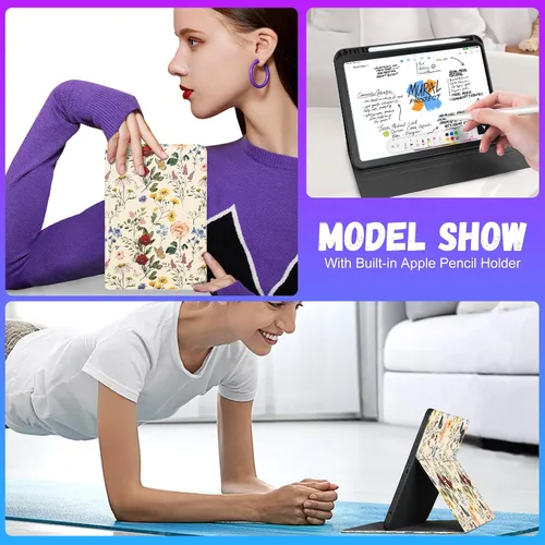 Miniatura 6 de Uppuppy Funda para Samsung Galaxy Tab A8 de 10.5 pulgadas para niños, niñas, folio para mujeres, diseño floral femenino, bonita, adolescente