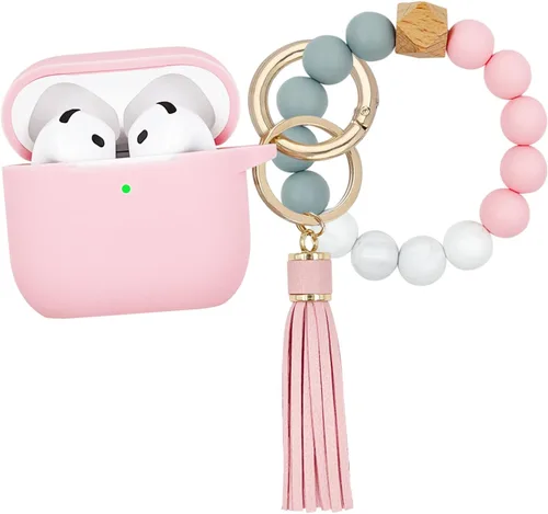 Miniatura 17 de KOUJAON Funda compatible con AirPods 4, funda protectora de silicona suave con llavero de pulsera, compatible con auriculares inalámbricos Apple Té