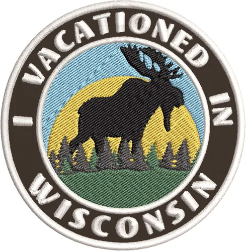 I Vacationed in Wisconsin 3.5" Bordado DIY Hierro/Coser Parches Decorativos Recuerdo Vacaciones Viajes Aventura Novedad Tema Marrón corteza