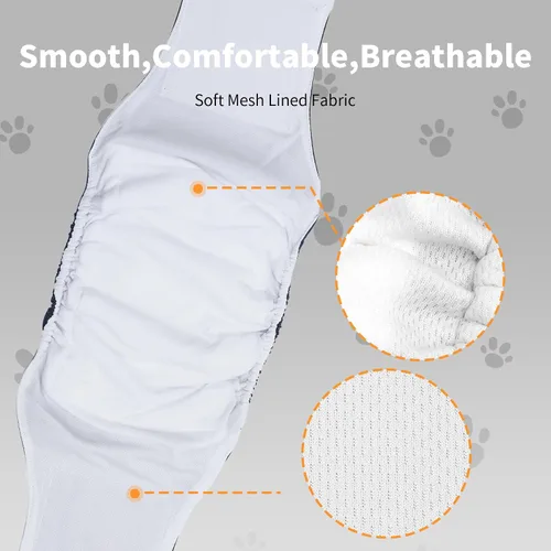 Miniatura 4 de Vecomfy Bandas para el vientre para perros machos (paquete de 5), Envoltura premium lavable reutilizable para vientre de perro mediano a prueba