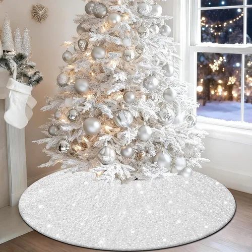 Miniatura 11 de yuboo Falda de árbol de Navidad de lentejuelas rosas de 48 pulgadas, falda de árbol de Navidad con purpurina rosa rubor para una amplia gama
