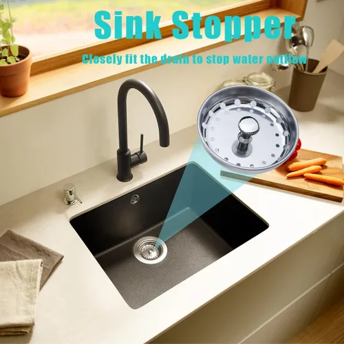 Miniatura 2 de 3 piezas de tapón para fregadero de cocina, 3 en 1 colador de cesta de fregadero de cocina, tapón universal antiobstrucción de acero inoxidable