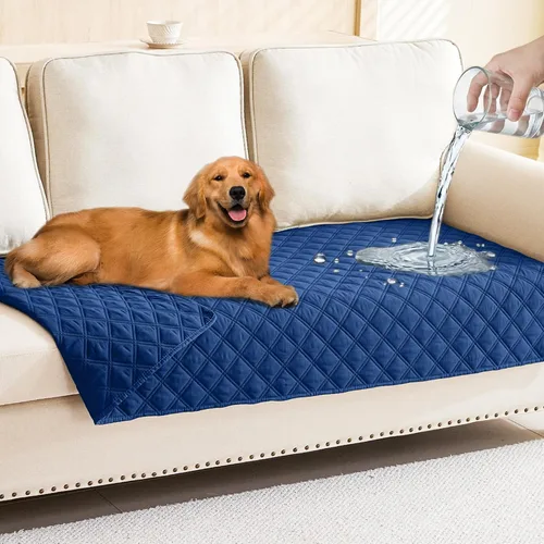 Miniatura 187 de Smiry Funda impermeable para cama de mascota, suave y lavable, para muebles, cama, sofá, reversible, a cuadros (30 x 53 pulgadas, color beige/beige)