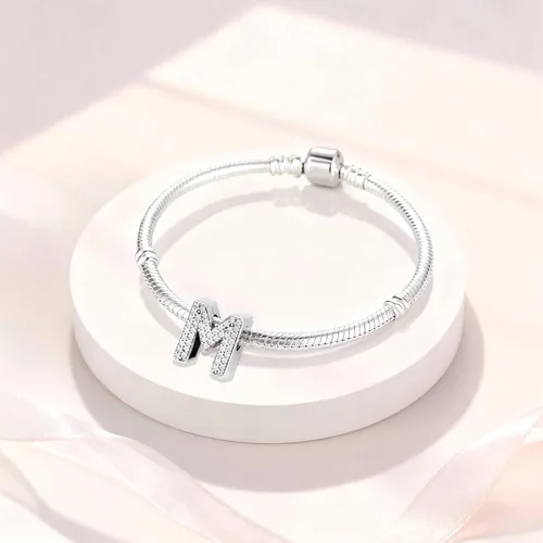 Miniatura 55 de PARCOM Dijes de letras compatibles con pulseras Pandora de plata esterlina S925 con iniciales para pulseras del alfabeto A-Z, cuentas de letras