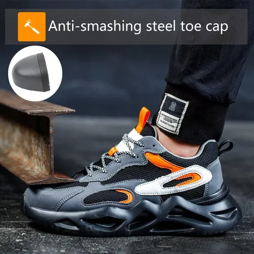 Miniatura 4 de Zapatos de punta de acero para mujeres y hombres, zapatos de seguridad de trabajo de ajuste ancho, ligeros, antideslizantes, cómodos, compuestos